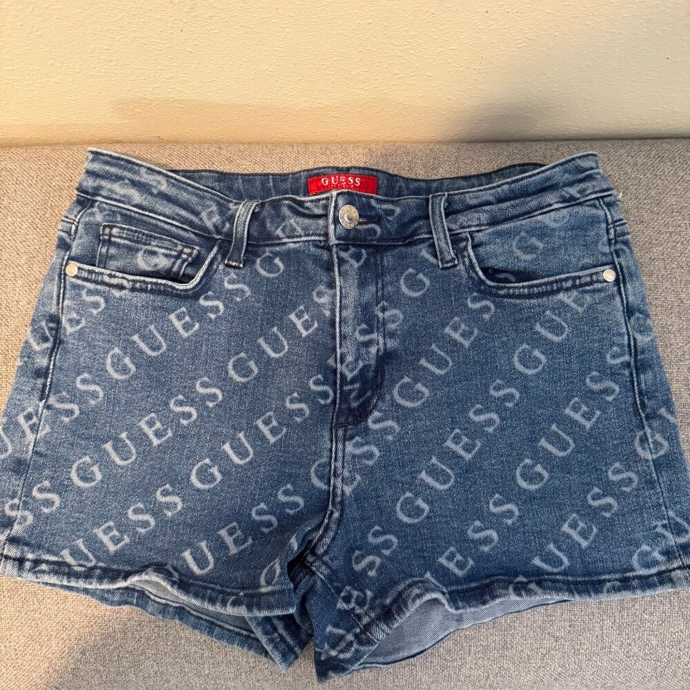 Guess Womens Denim Logo Print High-Rise Shorts Size 29